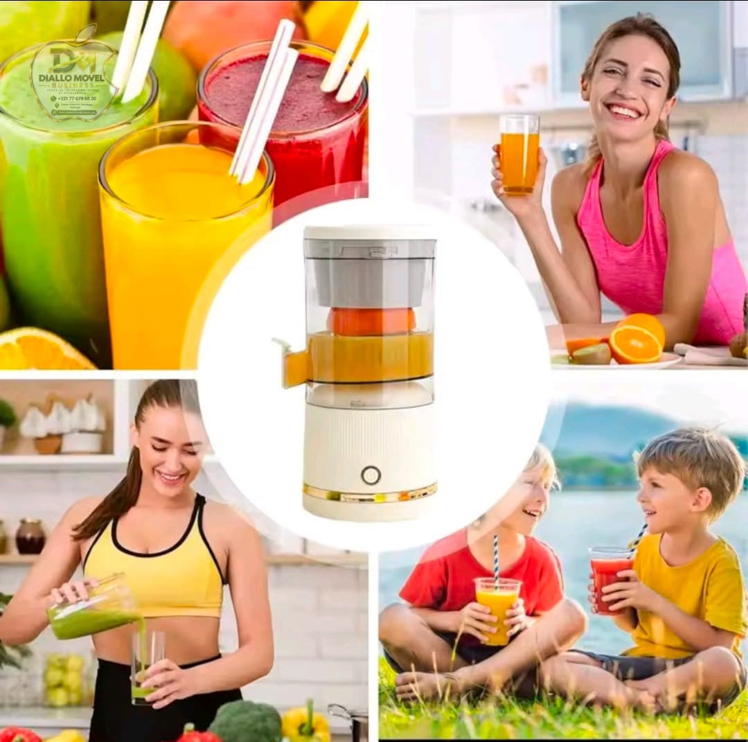 Extracteur de jus portable USB, multifonction et automatique, à système de pressage en spirale avec séparation de la pulpe ; presse-agrumes idéal pour la cuisine domestique.